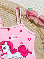 Maillot de bain une pièce pour petites filles, imprimé licorne, ourlet à volants, maillot de bain pour enfants