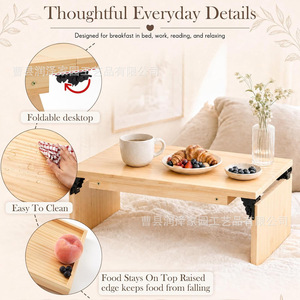 <b>Foldable</b> <b>Wooden</b> Dining <b>Table</b> Natural Wood Color Rectangular Trestle Base Minimalist Design Outdoor Use Portable Breakfast <b>Table</b> - Product Image 2