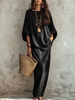 Nouvelle Collection Automne 2026, Robe Longue Unie Élégante Style Européen et Américain pour Femme, Ensemble Deux Pièces Tendance