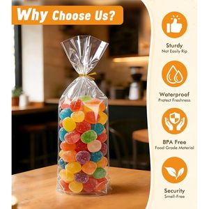 Flat Bottom Cellophane <b>Bags</b> 5x3x12 Inches <b>Clear</b> With Twist Ties 100 Pcs For Gift Packaging - Product Image 6