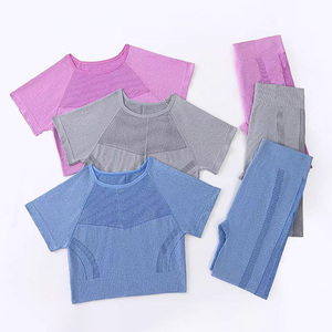 Conjunto Deportivo de Yoga <span class=keywords><strong>para</strong></span> Mujer, sin Costuras, de Secado Rápido, Top y Leggings, <span class=keywords><strong>para</strong></span> Correr, Entrenamiento, Transpirable, Venta al Por Mayor de Fábrica - Product Image 3
