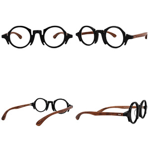 Classique Rétro Unisexe Gentleman Acétate Rond Cristal Blanc <span class=keywords><strong>Bois</strong></span> Temple Spectacle Cadres Lunettes - Product Image 3
