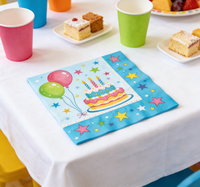 Serviettes en papier jetables bleues pour fête d'anniversaire, décoration de table festive, serviettes imprimées Joyeux Anniversaire, fournitures pour fête d'anniversaire de garçons