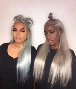 GS Straight Hair Brazilian Pre Plucked Natural Hair Ash Gray Wig, Ash Blonde Full Lace Wigs With Baby Hair, New Ash Grey Wig