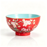 Tasse à thé Kung Fu chinoise traditionnelle en porcelaine rouge vif de qualité supérieure, motif fleur de prunier, résistante à la chaleur et durable