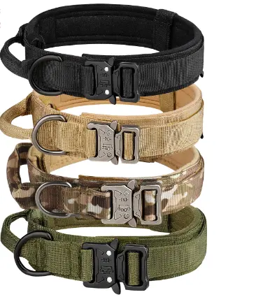 Verstelbare Nylon Tactische Hondenhalsband Zware Metalen Gesp Met Bedieningshendel Voor Hondentraining Of Wandelen