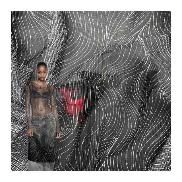 New Spring Summer Illusion Perspective Hollow-carved Design Polyester 3d Digital Printed Mesh Fabric