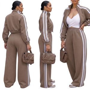Conjunto Deportivo de 2 Piezas para Mujer, Chaqueta con Cierre y Pantalones Anchos a Rayas, Estilo Casual Deportivo, Manga Larga, Tejido 100% Algodón - Product Image 4