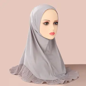 Latest Adult Malaysian Ready to Wear Hijab Plain Ladies Muslim Women Premium Tudung Ruffled Instant Hijab Bergo Scarf