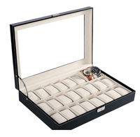 Grande boîte de rangement de montres de luxe noires à 24 grilles pour hommes