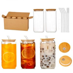 High Quality 16oz Borosilicate Glass <b>Cup</b> with Bamboo Lids Glass Straw for Beer Iced Coffee - Product Image 3