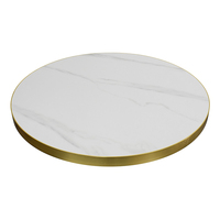 Table ronde moderne en pierre frittée blanche à bord doré, support de table à colonne unique en acier inoxydable noir et or pour café