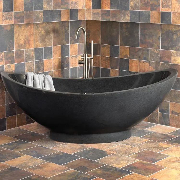 बाथरूम बाथटब स्टोन फ्रीस्टैंडिंग मार्बल नक्काशीदार प्राकृतिक होम ब्लैक मार्बल बाथटब सिंक