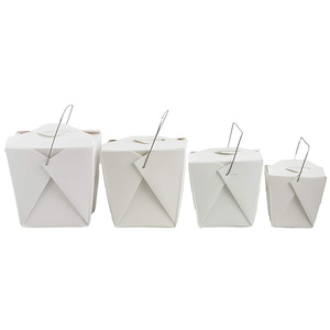 Boîte alimentaire jetable en papier kraft blanc avec poignée, étanche, écologique, pour livraison à emporter, restaurant, préparation <span class=keywords><strong>de</strong></span> repas et nouilles - Product Image 3