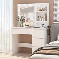 Meikeduo – Coiffeuse compacte moderne et durable pour chambre à coucher, avec miroir réglable et meuble de rangement en panneaux de particules