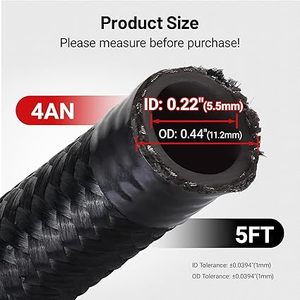 สายเชื้อเพลิงยางสังเคราะห์ E85 สำหรับมอเตอร์ ขนาด 4AN สายถัก AN4 ทำจากไนลอน CPE ผิวเรียบ สีดำ ยาว 5 ฟุต พร้อมตาข่ายลวดสแตนเลส - Product Image 2