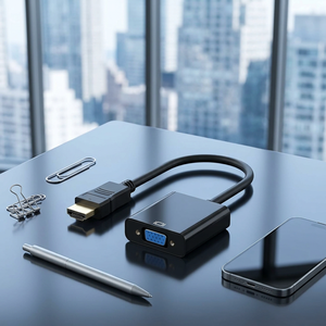 Adaptateur HDMI vers VGA plaqué or, convertisseur numérique-analogique, sortie <span class=keywords><strong>vidéo</strong></span> HD 1080P pour PC, ordinateur de bureau, tablette, Chromebook, boîtier TV - Product Image 1