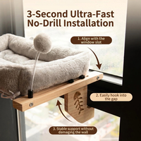 Hamac pour chat à fixer sur fenêtre sans perçage, cadre en bois massif, lit pour chat peu encombrant avec coussin moelleux pour chats d'intérieur OEM ODM