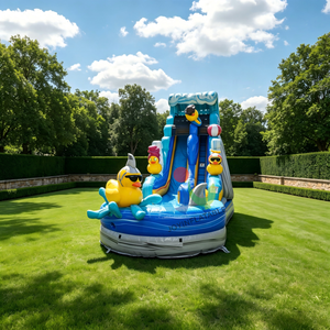 Tobogán Acuático Inflable de Goma de Alta Resistencia con Doble Carril y Piscina, con Patos Amarillos de Dibujos Animados, para <span class=keywords><strong>Alquiler</strong></span> Comercial - Product Image 4