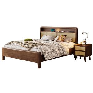 <span class=keywords><strong>Letto</strong></span> <span class=keywords><strong>matrimoniale</strong></span> tradizionale in legno massello nordico e rattan, stile Wabi-Sabi, salvaspazio e confortevole per camera padronale o guesthouse - Product Image 5