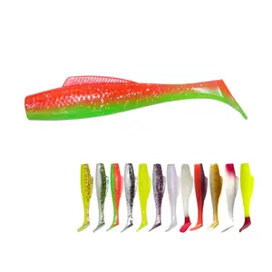 Umpan pancing Trout, umpan pancing Shad 60mm 85mm 100mm bahan TPR warna ganda, umpan pancing lembut