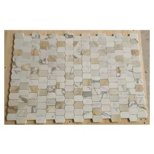 Đánh bóng gạch phổ biến chất lượng tốt calacatta vàng đá cẩm thạch Gạch Mosaic cho sàn nhà và trang trí tường