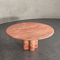 Table de salle à manger ronde en marbre moderne de luxe, ensemble table à manger en marbre personnalisée, table en marbre rose quatre saisons multicolore 6 places