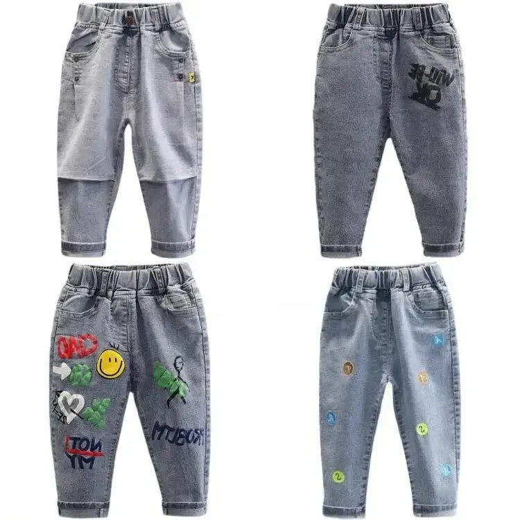 Baby Meisjes En Jongens Jeans, Kinder Elastische Band Met Gaten In Jeans