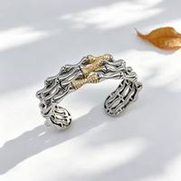 Ensemble de Bracelet et Bague en Laiton Bicolore Style Bambou Plaqué Or 18K avec Micro-Pavé de Zirconium – Cadeau de Mariage et Fiançailles de Luxe – Vente en Gros