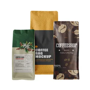 Saco de café personalizado, logotipo personalizado oito selo lateral marrom amarelo 250g 500g 1000g