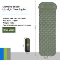 Matelas pneumatique de camping en nylon 40D ultraléger vert olive, coussin résistant à l'eau en TPU pour les aventures en plein air