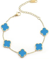 Bracelet tendance pour femme C&J en acier inoxydable plaqué or 18 carats, motif trèfle porte-bonheur et papillon avec pierre de coquillage, cadeau bijou