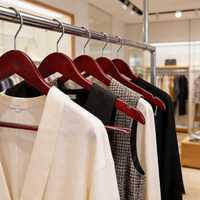 Cintres de luxe rouges en bois avec barre porte-pantalon, robustes et antidérapants pour manteaux, pantalons et chemises habillées