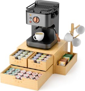 Organizador de Madera con Diseño de Árbol - Soporte de 2 Niveles para 80 Cápsulas de Café y 60 Bolsitas de Té - Product Image 1