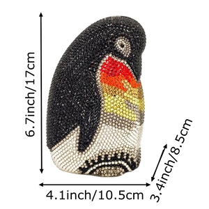 Sac de soirée de luxe pour femme, pochette ornée de strass et de cristaux, motif pingouin, sac à main scintillant pour événements, sorties au zoo et fêtes - Product Image 4