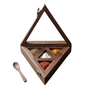 Handmade Sheesham Wood Triangle Spice <b>Box</b> Glass Lid Food Grade Dishwasher Safe Durable Masala Storage <b>Herb</b> Spice Tools - Product Image 2