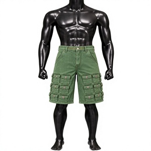 Visioary <b>Green</b> Cargo <b>Shorts</b> <b>Men</b> Mid Waist Multi Pocket Denim Summer Casual Utility Style Breathable Regular Fit - Product Image 1