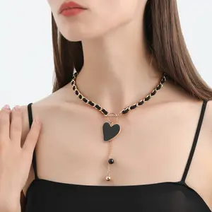 Metal Wrapped Black Flannel Love Heart Fritillaria Pendant Necklace For Fashion Women Female Choker Chain Fringe