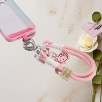 Vente en gros usine, populaire à l'international : Lanière de téléphone portable Hello Kitty, pendentif de sac court, sangle de poignet tressée à double clip