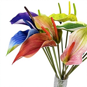 Nouvelles fleurs d'anturium artificielles <span class=keywords><strong>Melly</strong></span> pour la décoration murale de fond de photographie extérieure, idéales pour les halls d'hôtel et les présentoirs. - Product Image 1