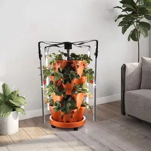 Jardinería Vertical, sistema de cultivo de fresas, jardín, invernadero, Torre apilable para interiores, kit de macetas con luces Led para cultivo