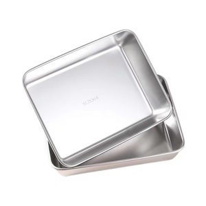 Contenedor de almacenamiento de alimentos de acero inoxidable, plato cuadrado 304 para almacenamiento en refrigerador, bandeja de servicio multifuncional - Product Image 5