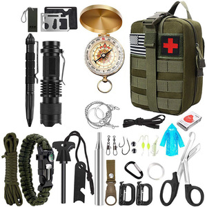 Outdoor Survival <b>Kit</b> 22x15x12cm Compact Emergency Tools First Aid Supplies Camping Gear Military Green Nylon Bag - Product Image 1