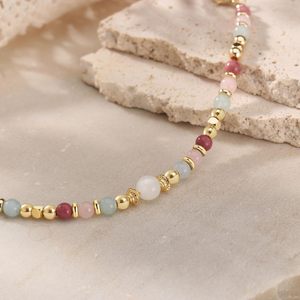 Braccialetto per la <span class=keywords><strong>gravidanza</strong></span> per future mamme con pietre naturali, distanziatori placcati oro, rodonite, acquamarina e pietra di luna - Product Image 2