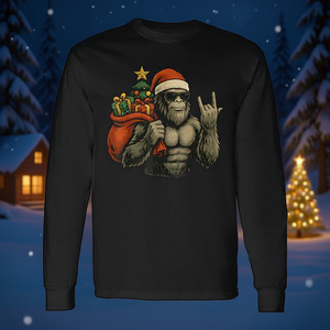 Camiseta de manga larga Bigfoot Santa Christmas Tree Rock On Xmas Sasquatch - Product Image 3