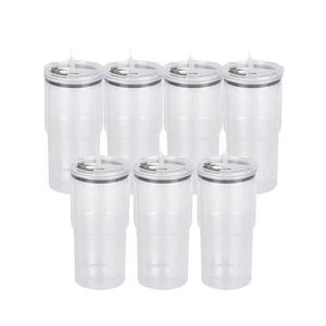 Crystal Clear 20oz <b>Plastic</b> Double Wall Tumbler with Lid Straw for Spa Wellness Center Refreshment - Product Image 4
