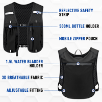 Tas Hidrasi dengan Kantung Air, Tempat Botol & Ponsel, Rompi Hidrasi Reflektif untuk Lari & Bersepeda
