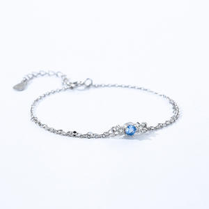 Bracelet double chaîne en argent sterling S925 avec zircon rond bleu glace pour femme, bijoux de mode au quotidien, version personnalisable en cuivre - Product Image 4