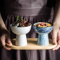 Keramische Hoogvoetige Fruitschaal Creatieve Boeddhabeeld In Japanse Stijl Voor Bordsnacks Dessert Taartplaat Ijs Servies