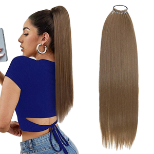 Extensions <span class=keywords><strong>de</strong></span> <span class=keywords><strong>cheveux</strong></span> synthétiques longues et lisses pour femmes, résistantes à la chaleur, avec bande élastique, postiche en fibre haute température - Product Image 1